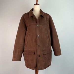 Lands' End Brown Button Up Fleece Lined Jacket Size L EUC